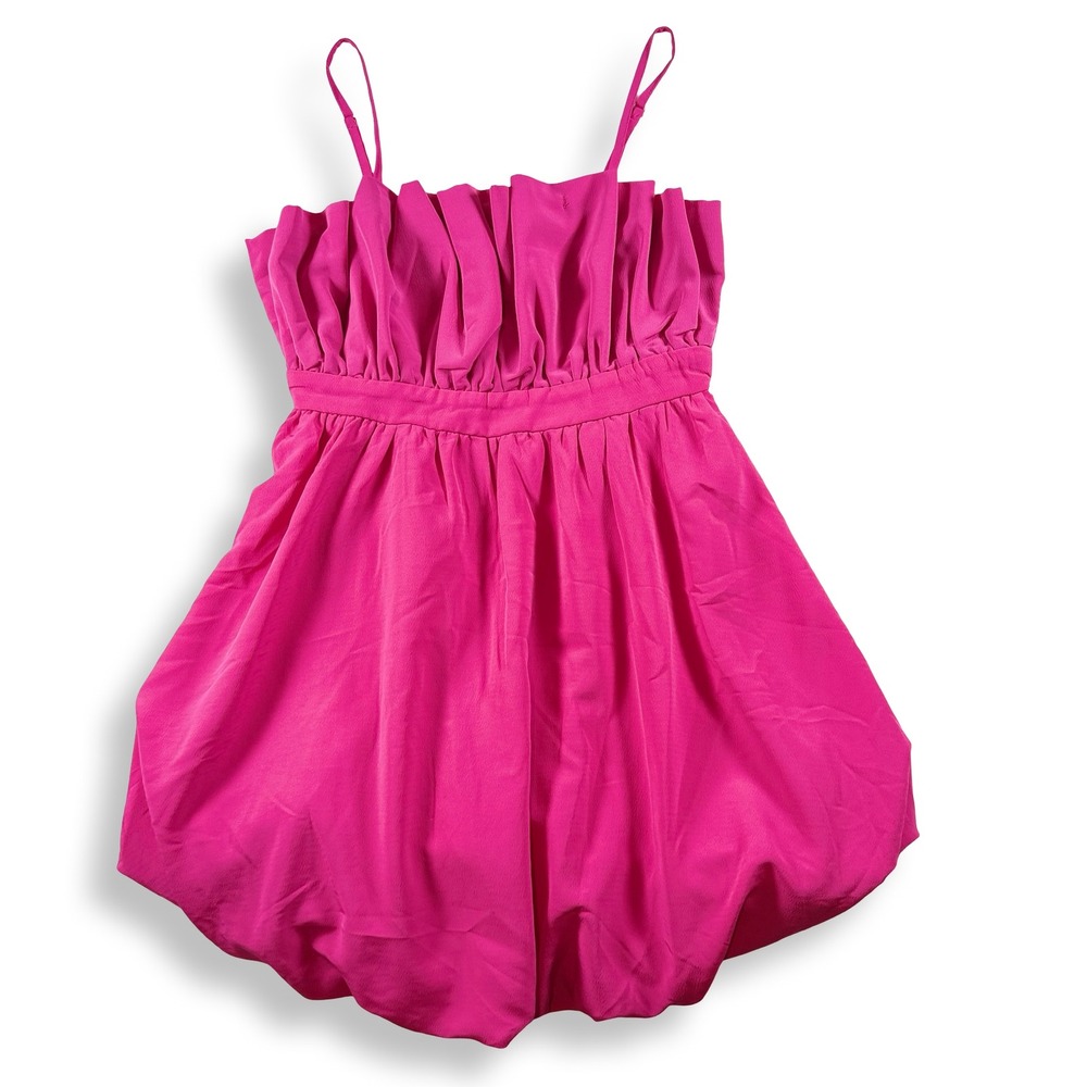 Hot Pink Bubble Hem Mini Dress Ruffle Bodice‎ Size M